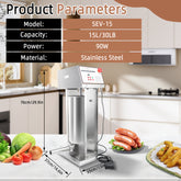 Hakka Commercial 30LB Stainless Steel Electric Sausage Stuffer and Vertical Sausage Maker